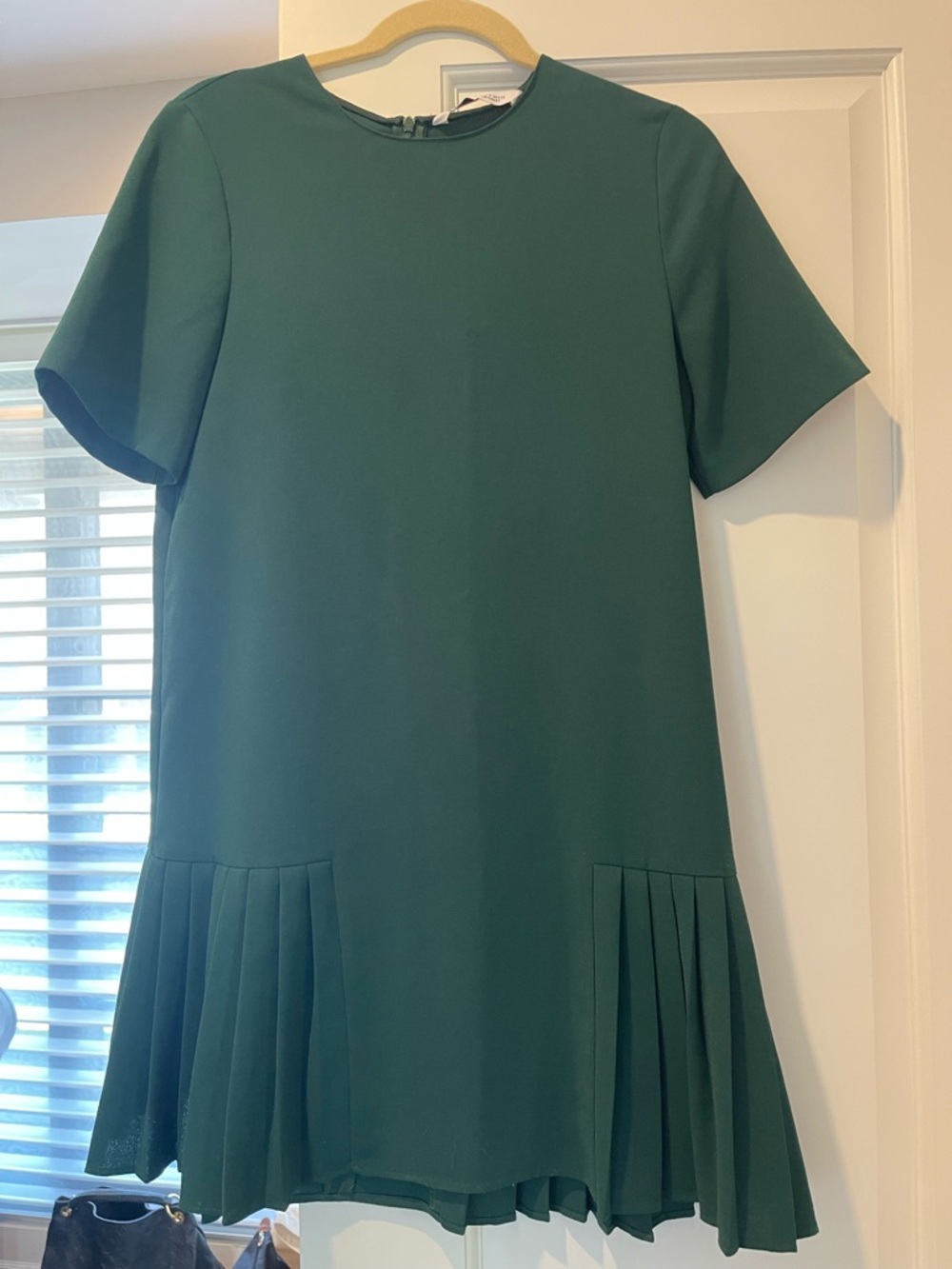 Zara Women’s Dark Green Short Sleeve Pleated Hem Dress